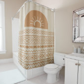 Rideau de douche beige moderne bohème (En situation)