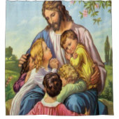 Rideau de douche blanc croisé Jésus (Devant)