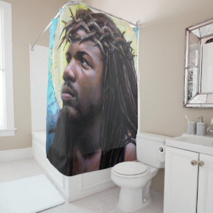 Rideau de douche blanc croisé Jésus