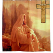 Rideau de douche blanc croisé Jésus (Devant)