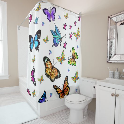 Rideau de douche blanc papillon (En situation)