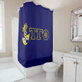 Rideau de douche bleu avec Crest & Lettres (En situation)