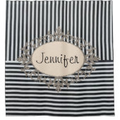 Rideau de douche Bleu Bande noire (Devant)