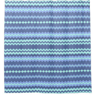 Rideau de douche bleu et Aqua Chevron