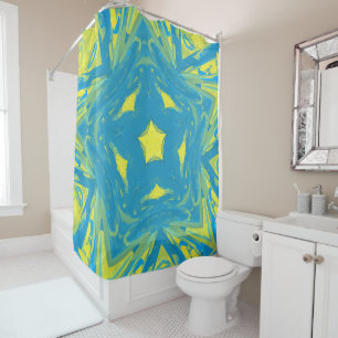 Rideau de douche bleu et jaune étoiles