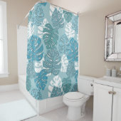 rideau de douche bleu feuille (En situation)