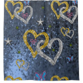 rideau de douche bleu gris coeur or argent (Devant)