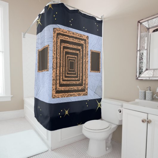 rideau de douche bleu miroir (En situation)