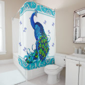 Rideau de douche bleu Peacock Swirl (En situation)