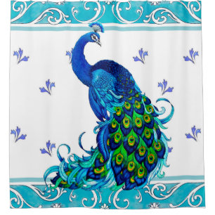 Rideau de douche bleu Peacock Swirl
