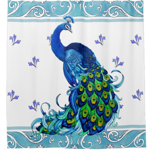 Rideau de douche bleu Peacock Swirl (Devant)