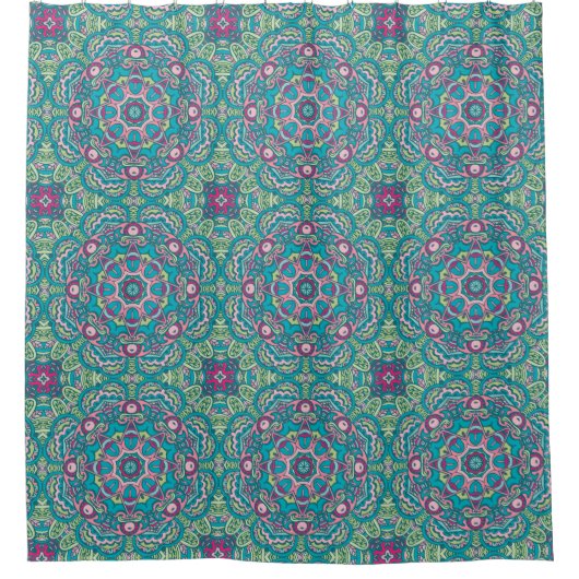 Rideau de douche bleu rose Mandalas (Devant)