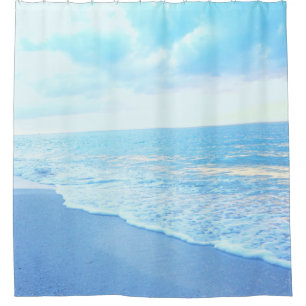 Rideau de douche bleu turquoise de plage