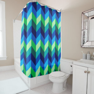 Rideau de douche bleu vert Ombre Chevrons