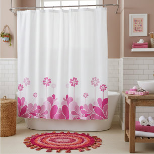 Rideau de douche bohème floral rose rétro
