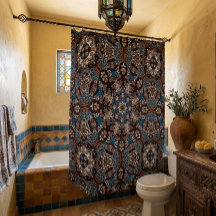 Rideau de douche bohème marron et turquoise