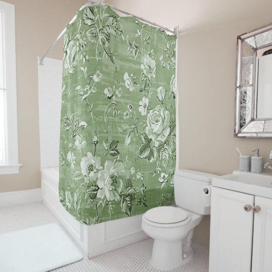 Rideau de douche bohème vert doux vintage (En situation)