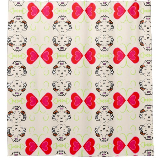 Rideau de douche Boho à cœur rouge (Devant)