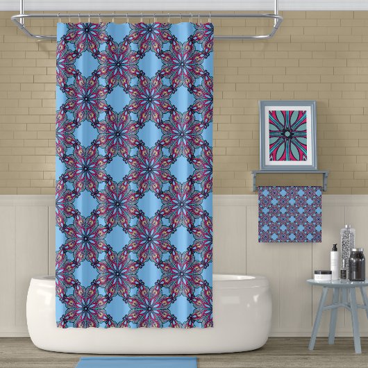 Rideau de douche Boho Bloom en bleu ciel