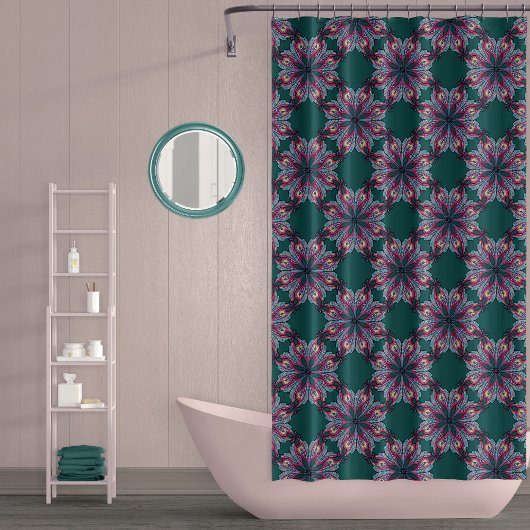 Rideau de douche Boho Bloom en vert sarcelle
