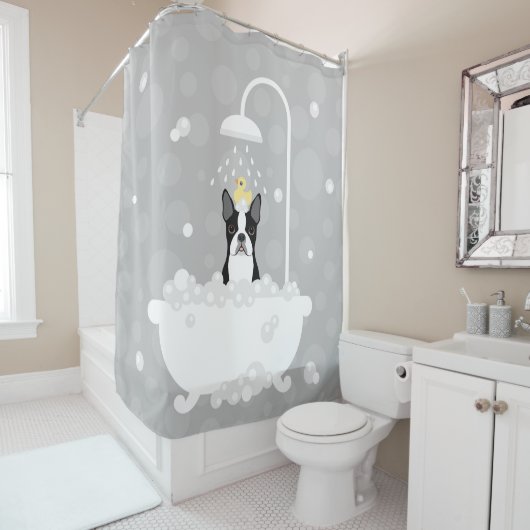 Rideau de douche Boston Terrier (En situation)