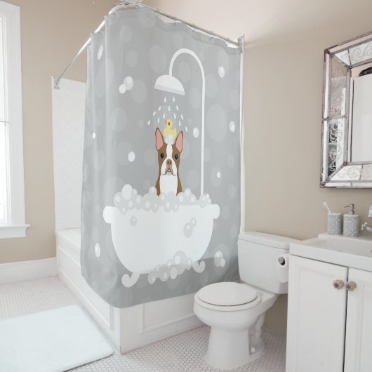Rideau de douche Boston Terrier (En situation)