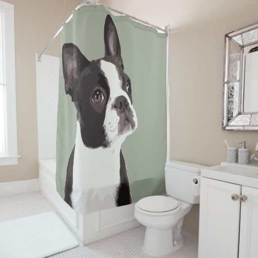Rideau de douche Boston Terrier (En situation)