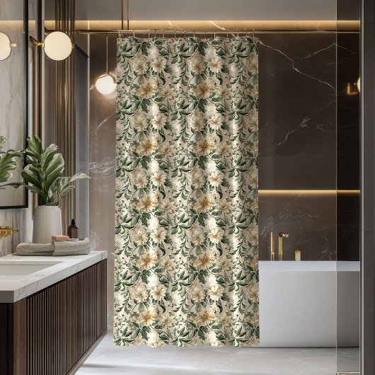 Rideau de douche botanique chic avec accent vert s