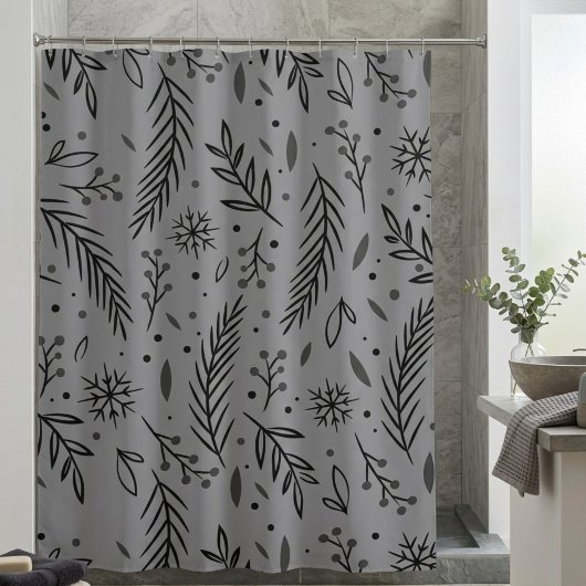 Rideau de douche botanique d'hiver – Gris