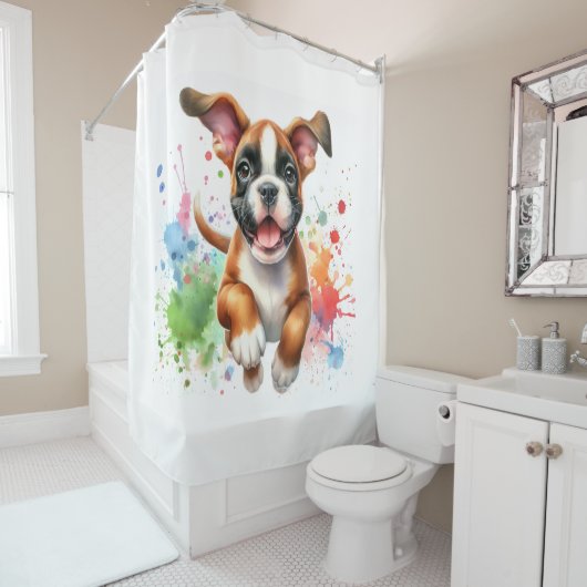 Rideau de douche Boxer Dog Color Splash (En situation)