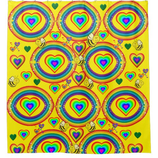 Rideau de douche Bumblebee jaune Rainbows Coeurs (Devant)