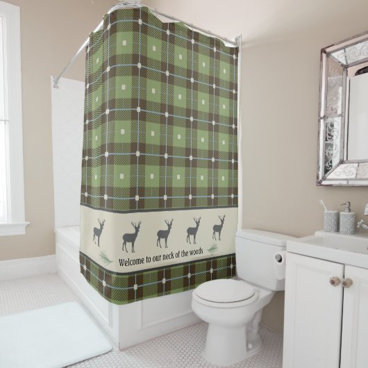 Rideau de douche Cabine de cerf vert (En situation)