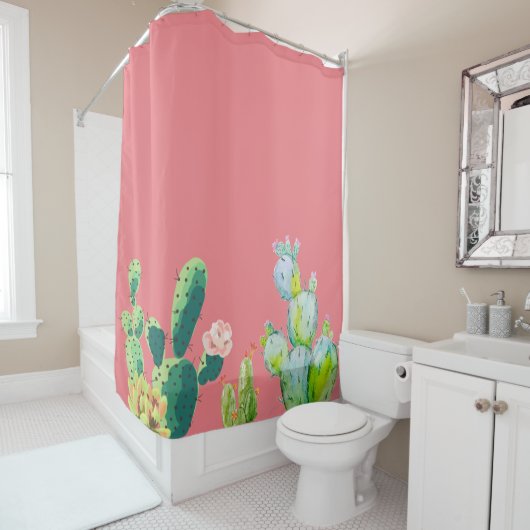 Rideau de douche Cactus de Bohême Succulents Desse (En situation)