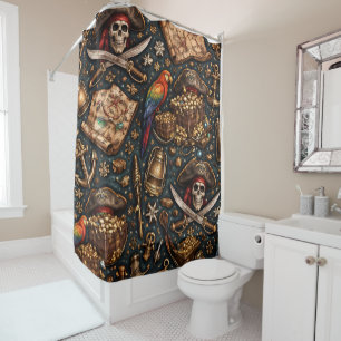 Rideau de douche carte au trésor pirate vintage