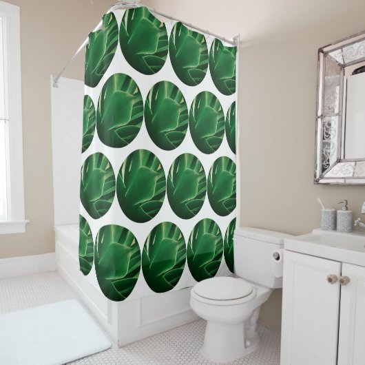 Rideau de douche Cercles de plantes vert foncé élé (En situation)