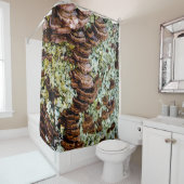 Rideau de douche champignon marron et vert (En situation)