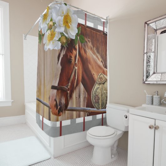 Rideau de douche Cheval Floral (En situation)