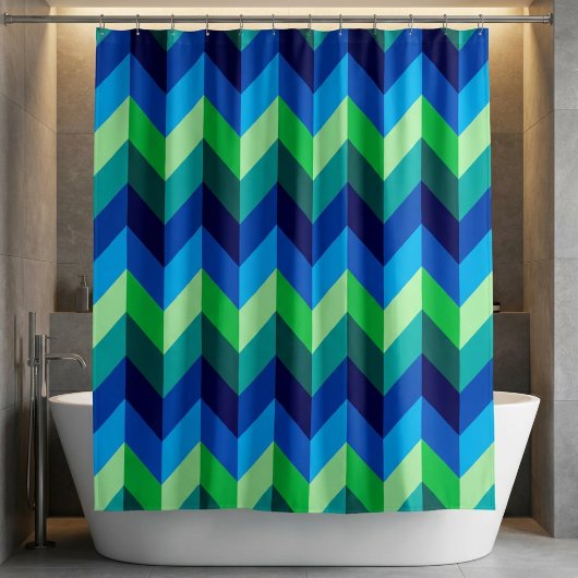 Rideau de douche Chevrons Bleu Vert Ombre