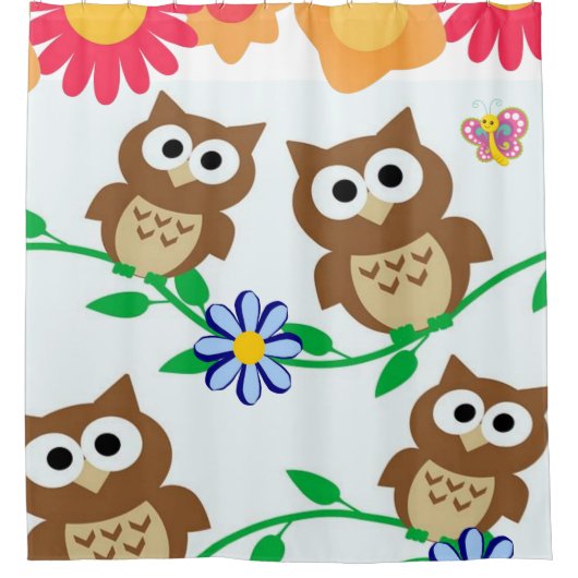 Rideau de douche Chouette florale Papillon (Devant)