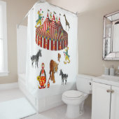 Rideau de douche cirque rouge blanc pour enfants (En situation)