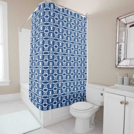 Rideau de douche classique bleu et blanc motif (En situation)