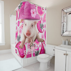 Rideau de douche Cochon rose Coeurs argenté Paisle