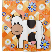 Rideau de douche Coeurs orange Fleurs bleues Vache (Devant)