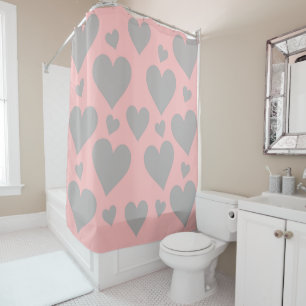 rideau de douche Coeurs rose et gris