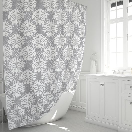 Rideau de douche Coquillage Gris & Blanc
