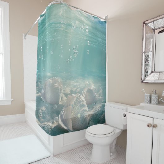 Rideau de douche Coquillage Vert Mousse de Mer (En situation)