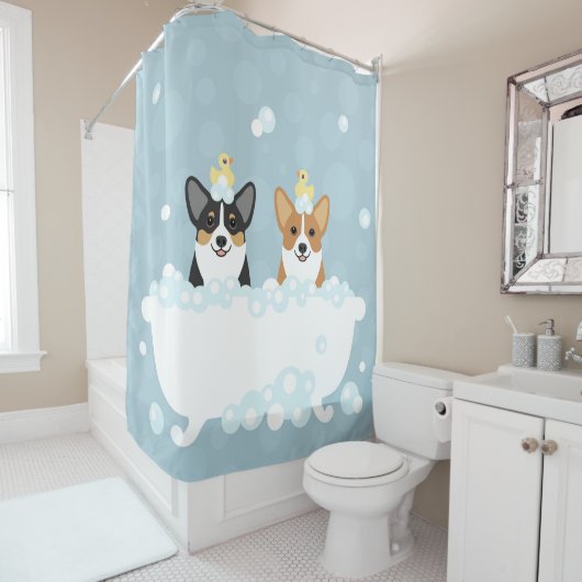 Rideau de douche Corgi (En situation)