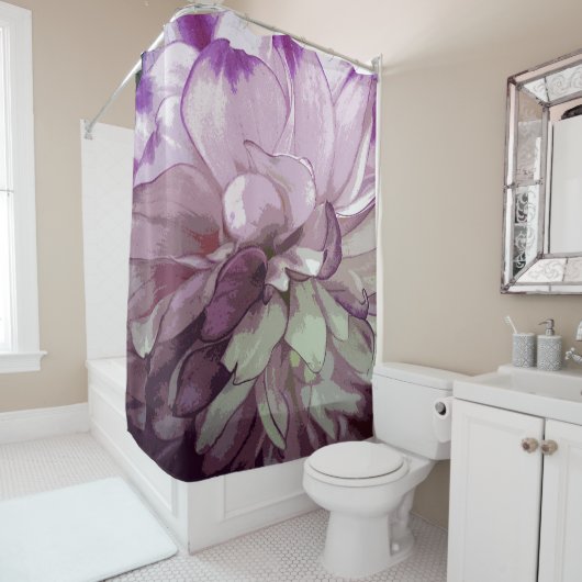 Rideau de douche Dahlia Design violet (En situation)
