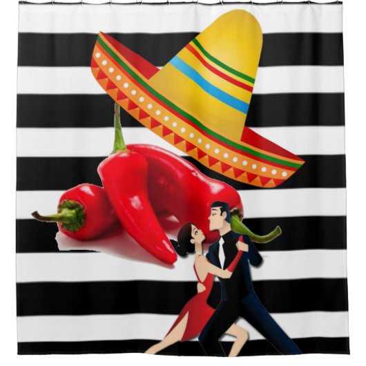 Rideau de douche Danseurs mexicains Black Stripe (Devant)