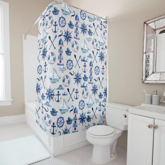 Rideau de douche d'aquarelle nautique (En situation)